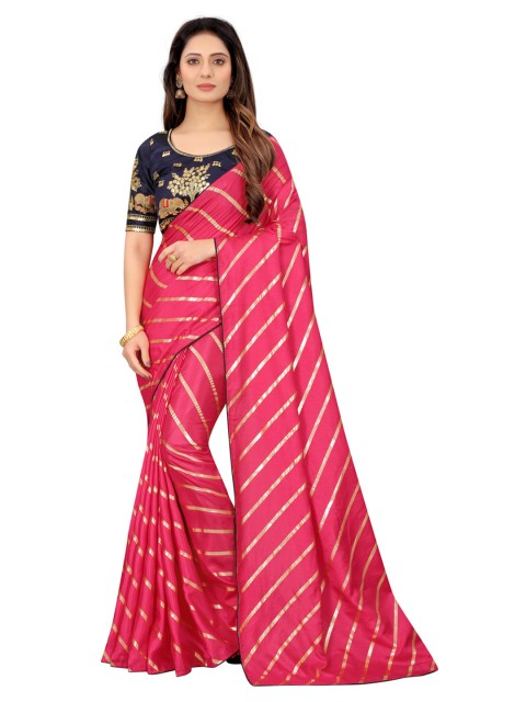 

Xenilla Pink & Gold-Toned Leheriya Silk Blend Saree