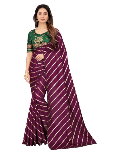 

Xenilla Purple & Gold-Toned Leheriya Silk Blend Saree
