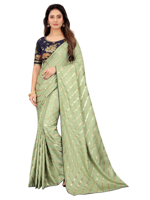 

Xenilla Green & Gold-Toned Leheriya Silk Blend Saree