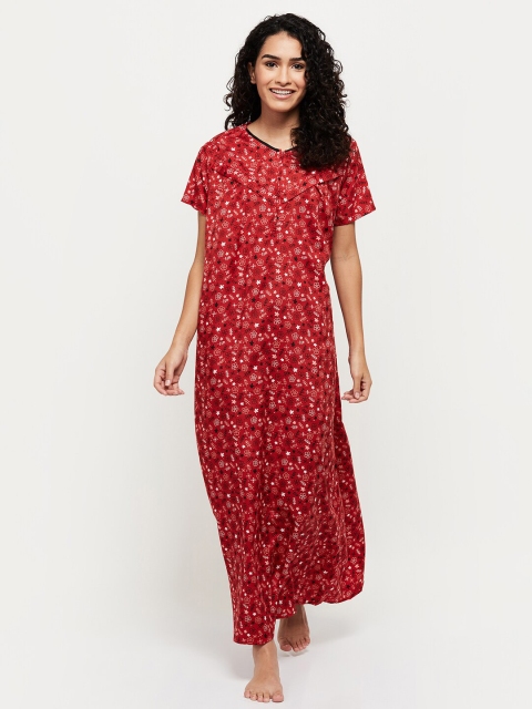 

max Women Red Striped Maxi Nightdress