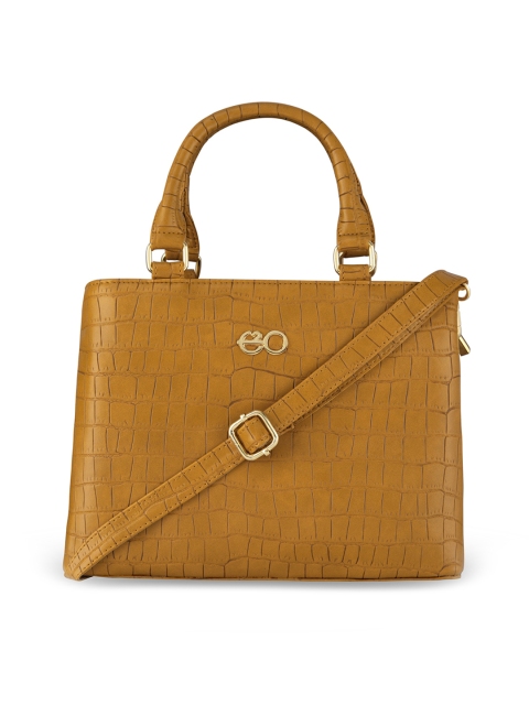 

E2O Women Yellow Textured PU Structured Handbag