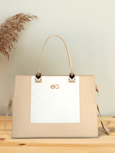 

E2O Beige Women Textured PU Oversized Structured Handbag