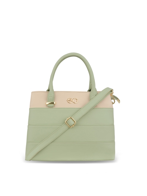 

E2O Women Green Textured PU Structured Handbag