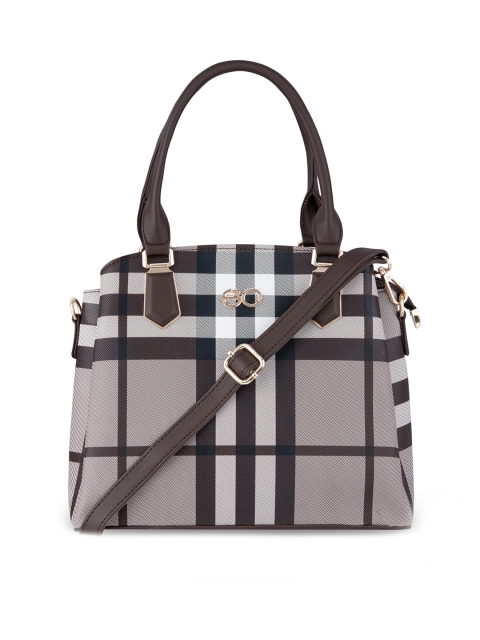 

E2O Women Brown Checked PU Structured Handbag