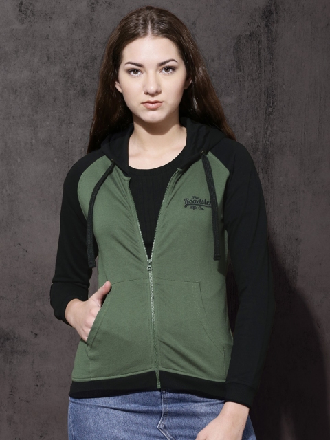 

Roadster Women Green Solid Hooded Sweatshirt