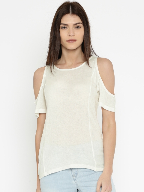 

Roadster Women White Solid Round Neck T-shirt