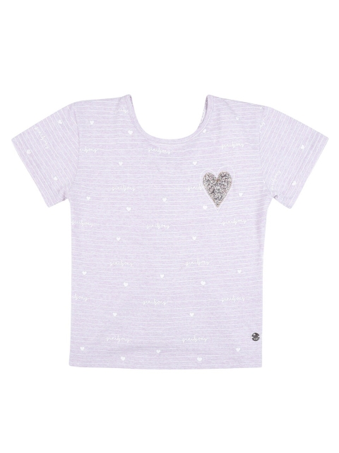 

Gini and Jony Purple Embellished Striped Half Sleeves Top
