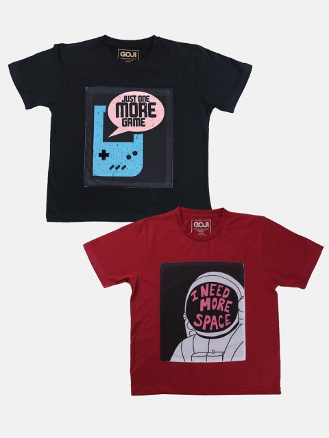 

GOJI Kids Assorted Typography Printed V-Neck Applique T-shirt
