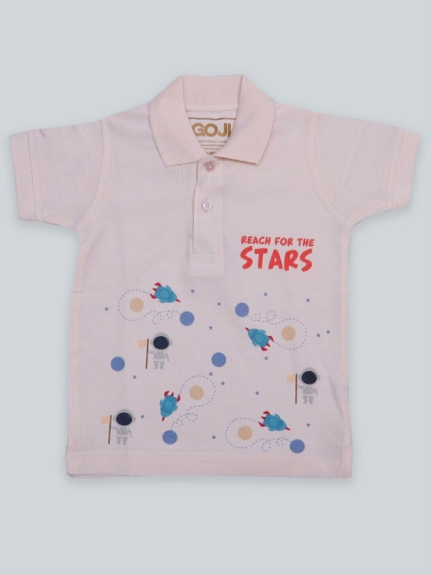 

GOJI Boys Peach-Coloured Printed Polo Collar T-shirt