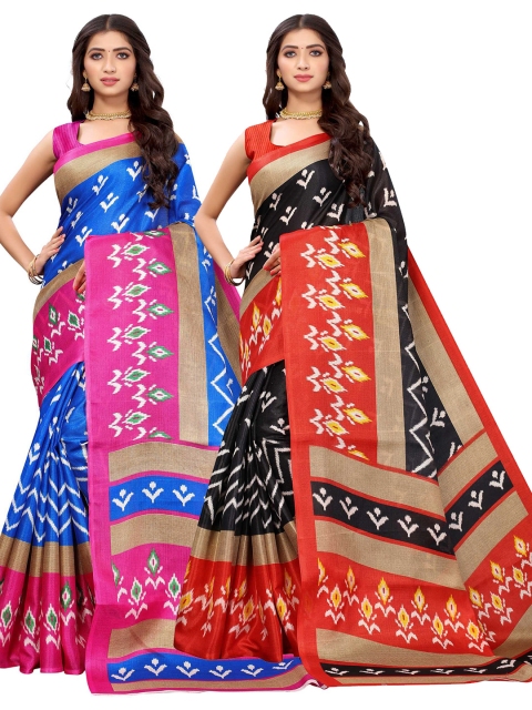 

AADVIKA Pack of 2 Women Blue & Black Ethnic Motifs Printed Sarees