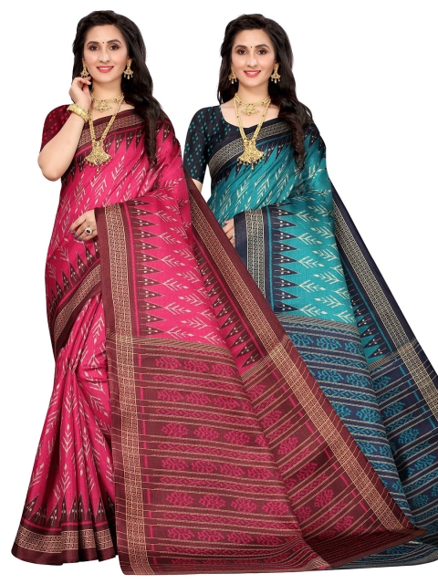 

AADVIKA Pack of 2 Pink & Green Sarees