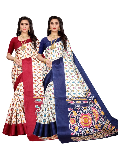 

AADVIKA Pack of 2 Blue & Red Printed Saree