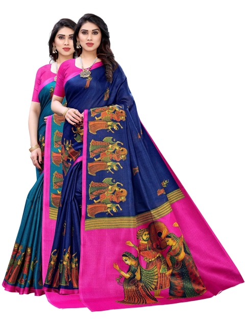 

AADVIKA Pack of 2 Green & Blue Kalamkari Printed Sarees