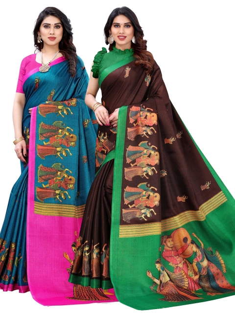 

AADVIKA Pack of 2 Blue & Pink Ethnic Motifs Printed Saree