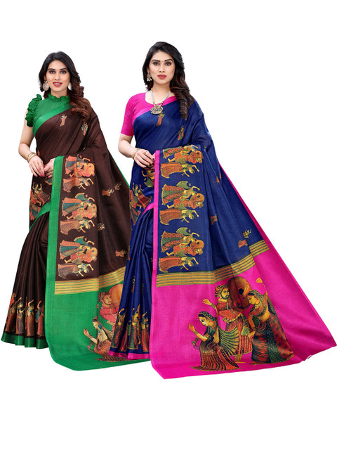 

AADVIKA Pack of 2 Brown & Green Ethnic Motifs Printed Sarees