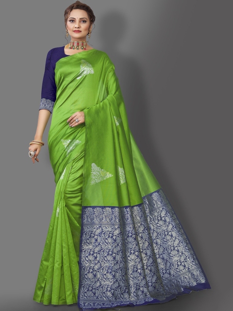 

Wuxi Lime Green & Grey Woven Design Zari Pure Silk Banarasi Saree