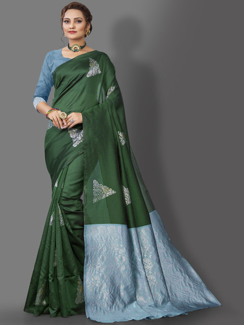 

Wuxi Green & Blue Woven Design Zari Pure Silk Banarasi Saree