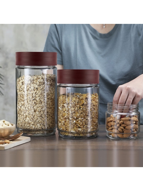 

Cello Set Of 3 Transparent Solid Glass Storage Jar