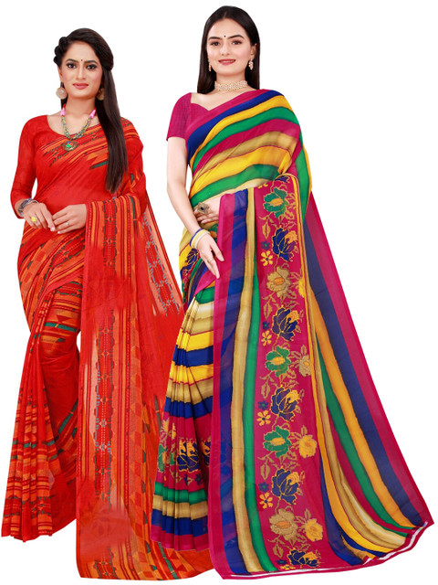 

Florence Red & Navy Blue Pure Georgette Saree