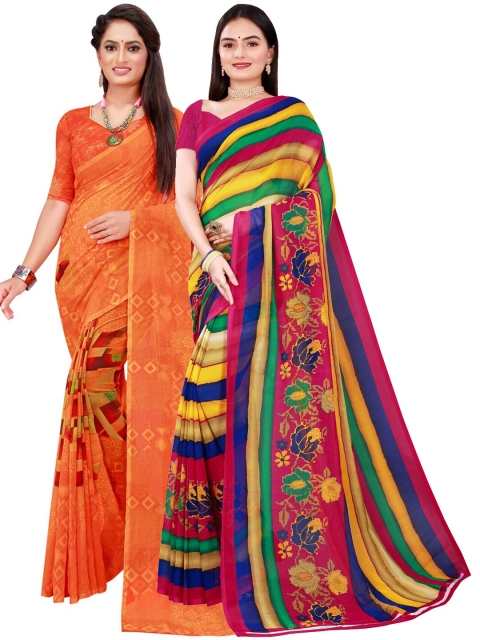 

Florence Orange & Blue Pure Georgette Saree