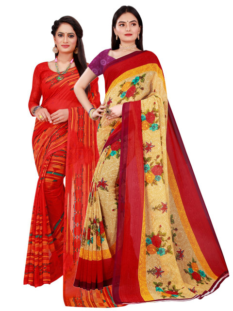 

KALINI Red & Beige Pure Georgette Saree