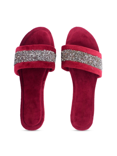 

Apratim Women Red Embellished Party Open Toe Flats