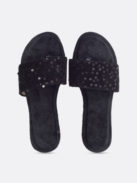 

Apratim Women Black Embellished Party Open Toe Flats