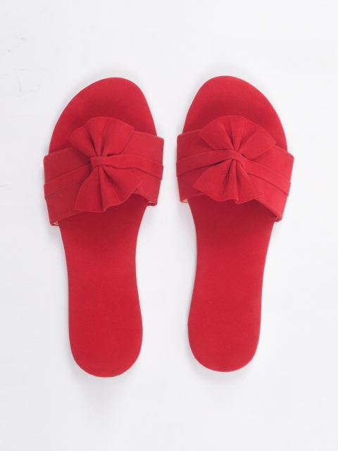 

Apratim Women Red Embellished Party Open Toe Flats with Bows