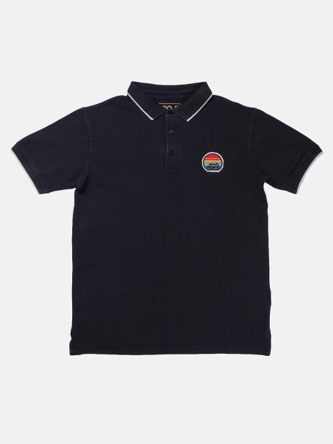 

GOJI Boys Navy Blue & dark gunmetal Polo Collar Applique T-shirt