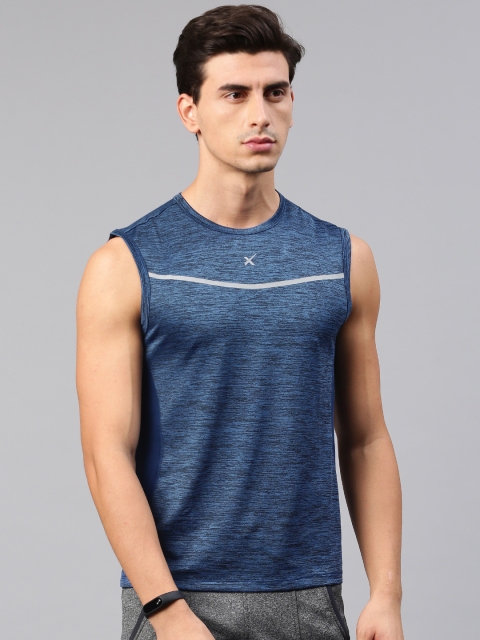 

HRX by Hrithik Roshan Men Blue Self Design Round Neck T-shirt