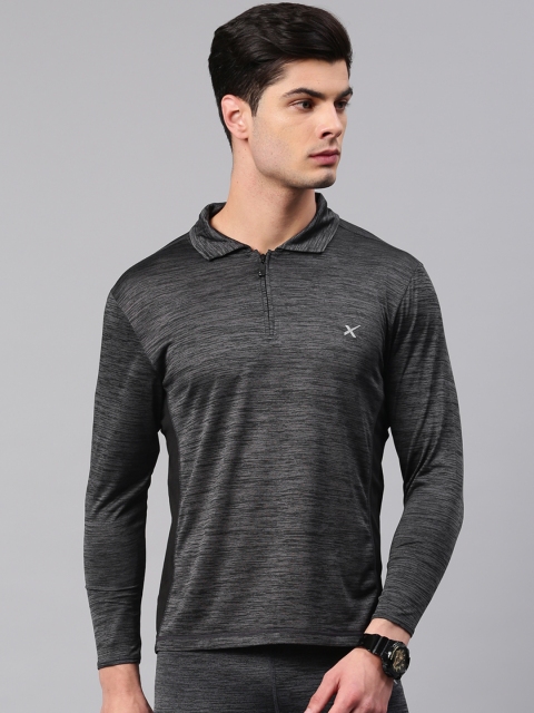

HRX Active by Hrithik Roshan Men Charcoal Grey Solid Polo Collar T-shirt