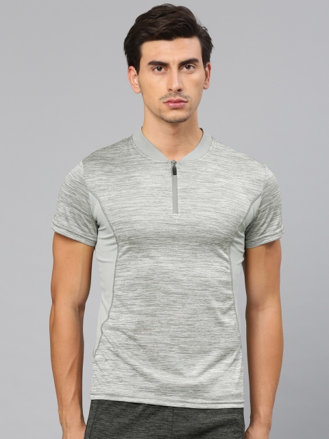 

HRX by Hrithik Roshan Men Grey Melange Solid Mandarin Collar T-shirt