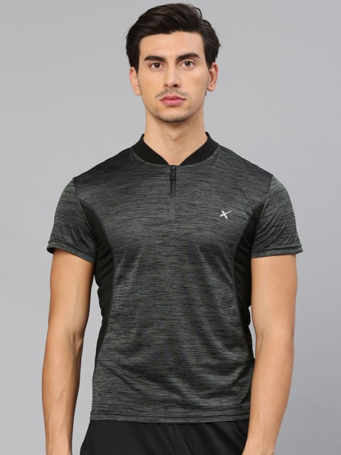 

HRX by Hrithik Roshan Men Charcoal Grey Solid Mandarin Collar T-shirt