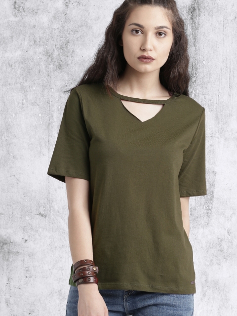 

Roadster Women Olive Green Solid Top