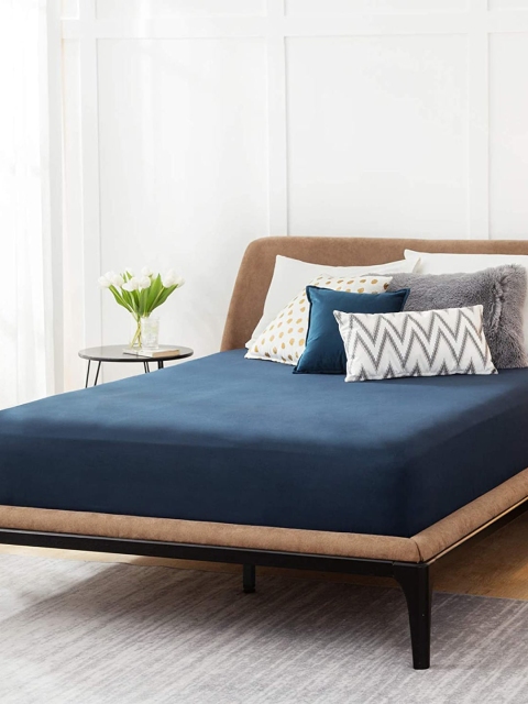 

EXORA Navy Blue 144 TC Fitted King Bedsheet