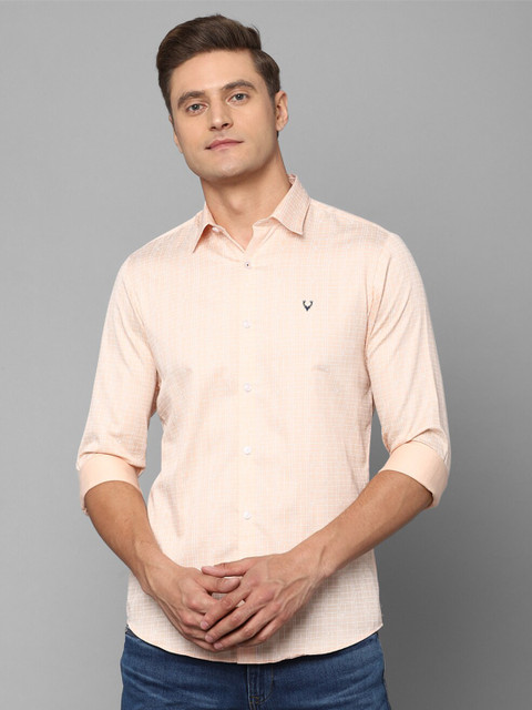 

Allen Solly Men Peach-Coloured Slim Fit Grid Tattersall Checks Checked Casual Shirt