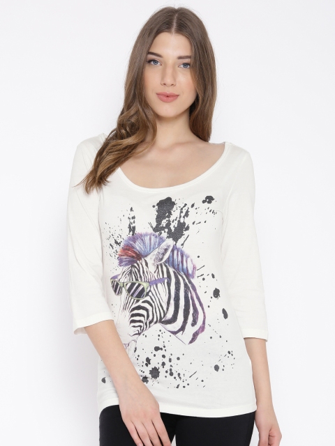 

ONLY Women White Printed T-shirt