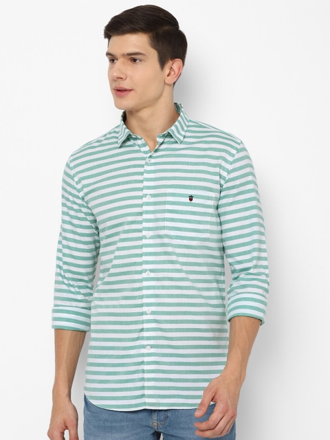 

Louis Philippe Sport Men Green Slim Fit Horizontal Stripes Striped Casual Shirt