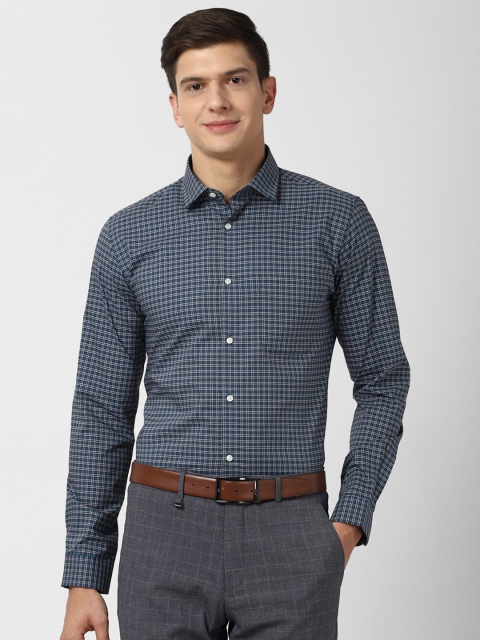 

Peter England Men Navy Blue Slim Fit Checked Formal Shirt