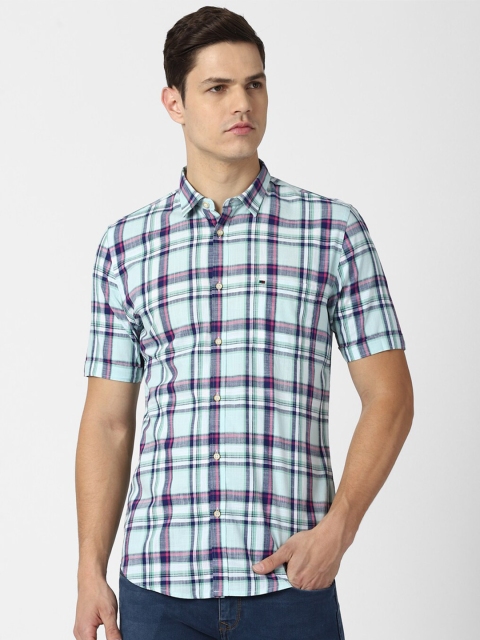 

Peter England Casuals Men Blue Slim Fit Tartan Checks Checked Casual Shirt