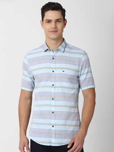 

Peter England Casuals Men Blue Slim Fit Horizontal Stripes Striped Casual Shirt