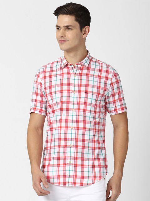

Peter England Casuals Men White Slim Fit Tartan Checks Checked Casual Shirt