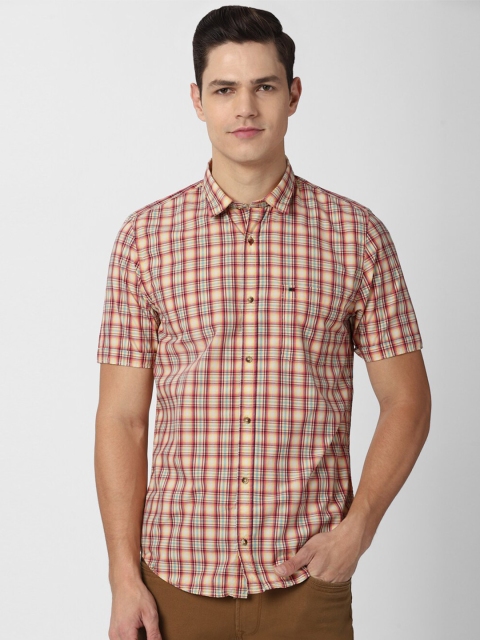 

Peter England Casuals Men Orange Slim Fit Tartan Checks Checked Casual Shirt