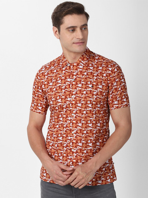 

Peter England Casuals Men Orange Slim Fit Printed Casual Shirt
