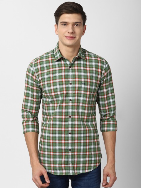 

Peter England Casuals Men Green Slim Fit Tartan Checks Checked Casual Shirt