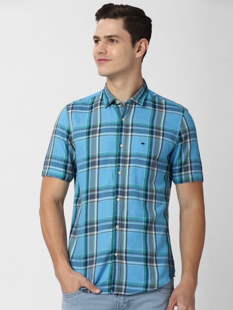 

Peter England Casuals Men Blue Slim Fit Tartan Checks Checked Casual Shirt