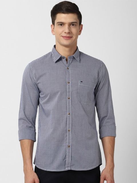 

Peter England Casuals Men Navy Blue Slim Fit Micro Checks Checked Casual Shirt