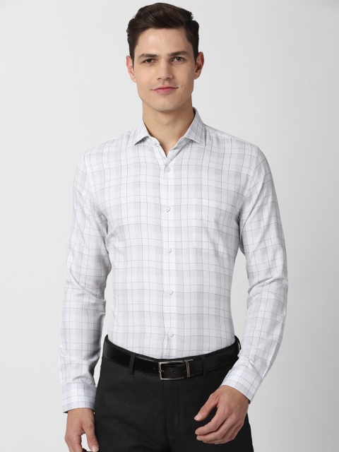 

Peter England Elite Men White Slim Fit Checked Formal Shirt