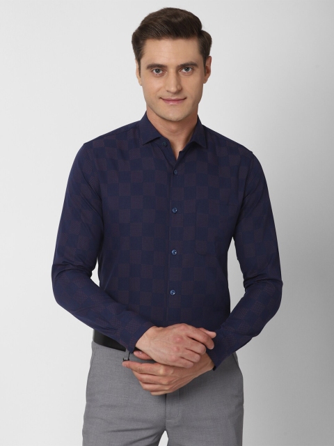 

Peter England Elite Men Navy Blue Slim Fit Checked Formal Shirt