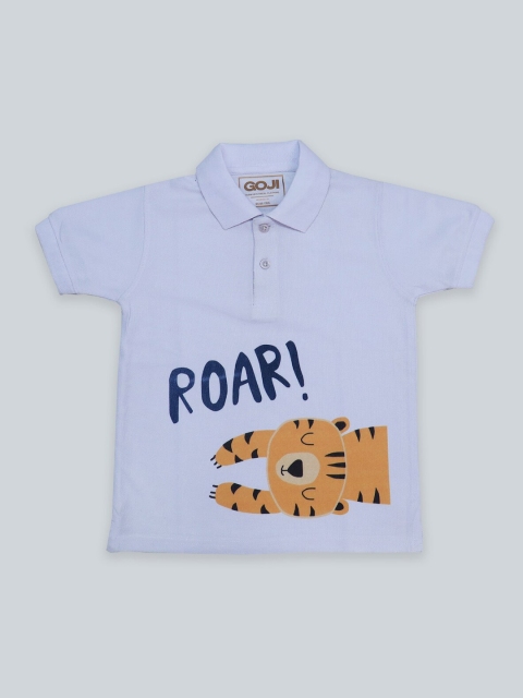 

GOJI Boys Lavender Typography Printed Polo Collar Applique T-shirt